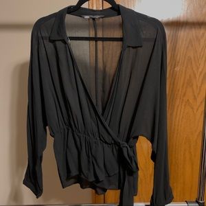 Black Collared Wrap Top